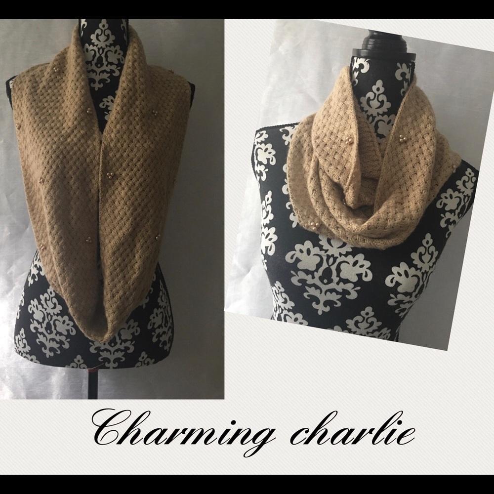 Charming Charlie scarf with pearls coffee cream